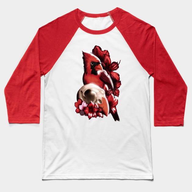 Northern Cardinal - Cardinalis Vanitas Baseball T-Shirt by Xonaar Illustrations